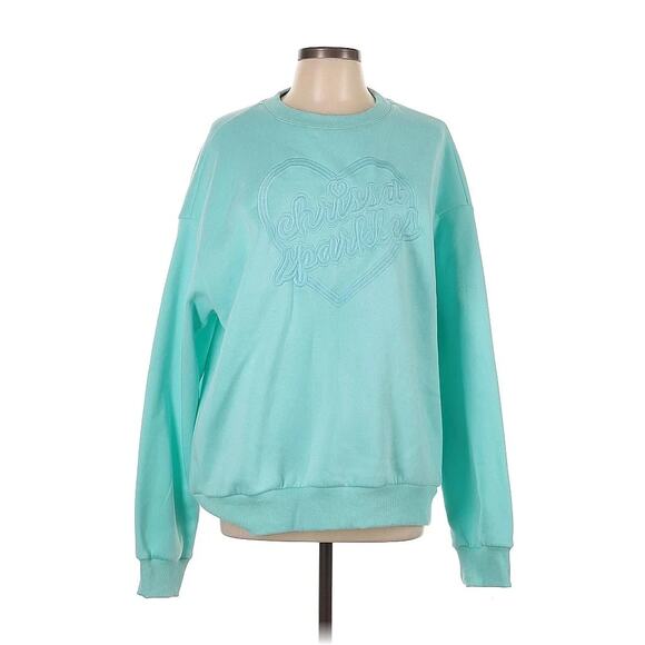Chrissa Sparkles Sweatshirt Crewneck Heart Logo Spellout Turquoise Green Blue - Picture 1 of 4